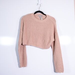 NEW Asos Women's Knit Crew Neck Cropped Long Sleeve Pullover Sweater Blush Pink